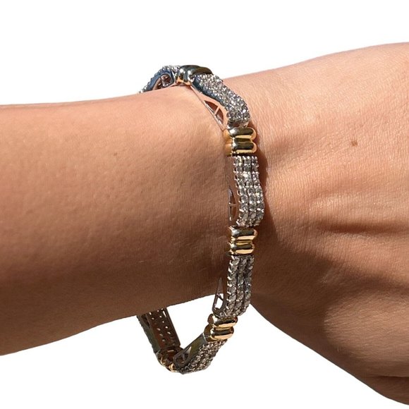 14kt Diamond Two Tone Link Tennis Bracelet (White and Yellow Gold) - Picture 2 of 5